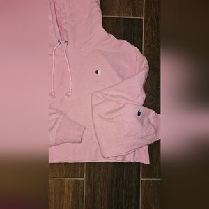 PINK CHAMPION REVERSE WEAVE SZ LARGE CROP HOODIE SWEATSHIRT